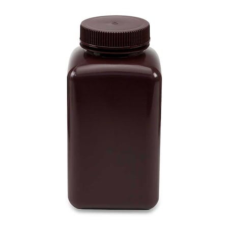 Globe Scientific Diamond RealSeal Bottle, Wide Mouth, Square, Amber HDPE with Amber PP Closure, 1000mL, 6PK 7181000AM